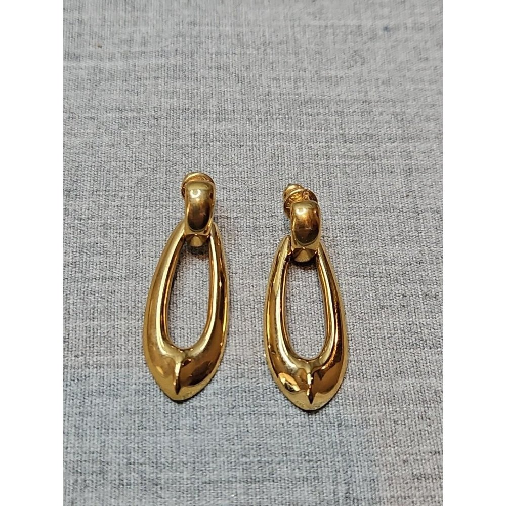 Vintage Gold Tone Open Oval Teardrop Drop Earrings, 1.25'' Diameter